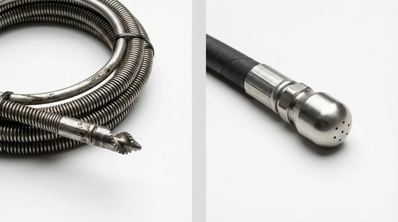 Drain snake cable and hydro jetting nozzle used for drain cleaning in Hoschton, GA