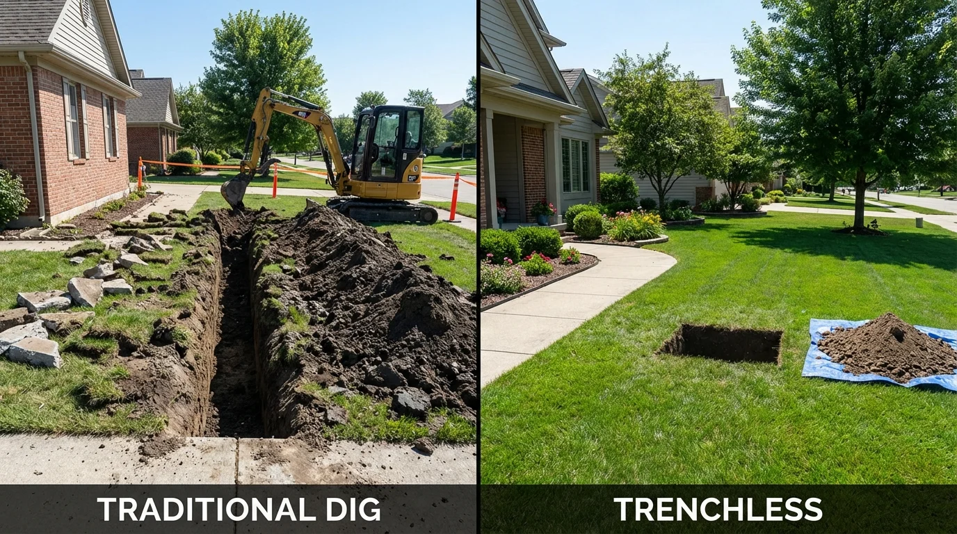 Trenchless sewer repair with minimal yard damage versus traditional excavation in Hoschton, GA